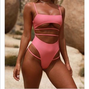 Pink strappy cutout one piece
